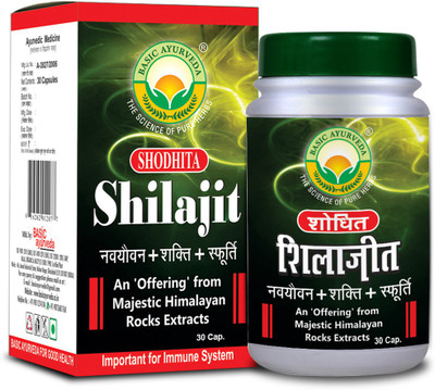 Basic Ayurveda Shodhita Shilajit Capsule(Pack of 2, 60 Capsules)