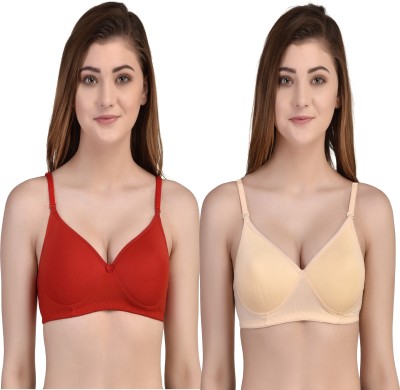 NMBA FASHION Women T-Shirt Lightly Padded Bra(Beige, Red)