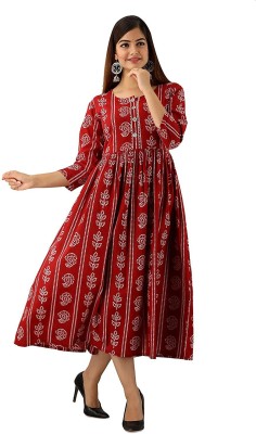 Dhruvi Fashion Women Printed, Dyed/Ombre A-line Kurta(Maroon)