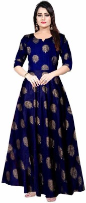 Ucharm Women Printed Anarkali Kurta(Dark Blue)