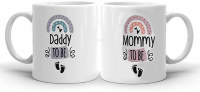 ADRON Daddy To be And Mummy To Be Printed Ceramic Coffee Mug(330 ml, Pack of 2)