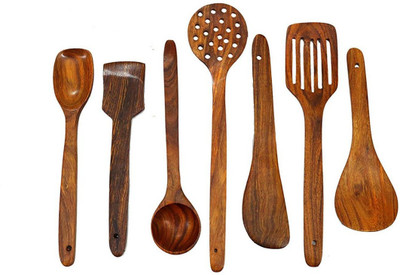 CraftShoppee Wooden Serving Spoon Set(Pack of 7)