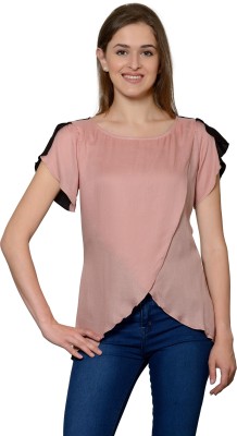 patrorna Casual Short Sleeve Color Block Women Pink, Black Top