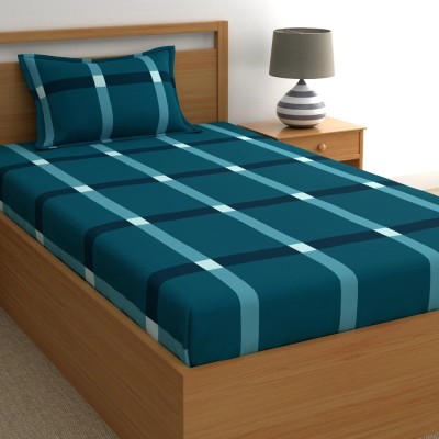 Home Ecstasy 140 TC Cotton Single Geometric Flat Bedsheet(Pack of 1, Teal Blue)