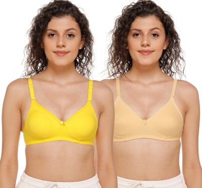 Salsa Women T-Shirt Non Padded Bra(Yellow, Beige)