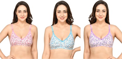 VERMILION Vermilion Cotton Blended Non-Padded Non-Wired Printed Bra for Women's and Girl Women T-Shirt Non Padded Bra(White)