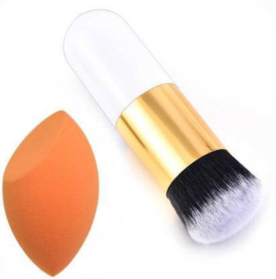 Sharum Crafts SKINPLUS Foundation Brush with Sponge puff blender - (Pack of 2)(Pack of 2)