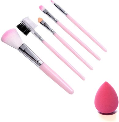 Zhunmun 5 Pcs/Pack Pink Mini Eyeshadow Foundation Eyebrow Lip Makeup Brush Fine Beauty(5 Items in the set)