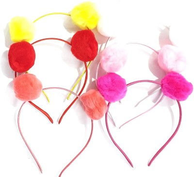 Point Out Hair Accessories Korean Style Pom Pom Fur Plastic Hairband Headband for Girls and Woman SET OF 6 -MULTICOLOUR Hair Band(Multicolor)