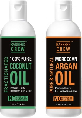 Barbers Crew Cold Pressed Premium Virgin Coconut Oil And Moroccan Argan Oil For Skin & Hair Pure & Natural- 100ML-Packof-2-Bottle-Combo- Hair Oil(200 ml)