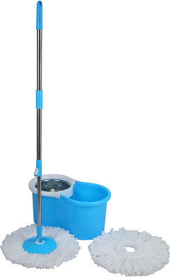 Esquire Steel Bowl 360° Spin Bucket Mop Set with an Additional Refill Mop Set(Blue)