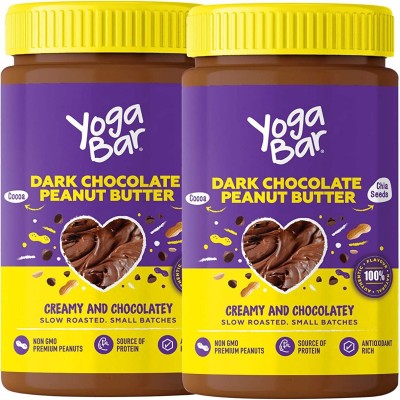 Yogabar Peanut Butter | Dark Chocolate, 2 x 400g | Creamy & Chocolatey | Chocolate Peanut Butter made from Slow Roasted Peanuts | Non-GMO Premium Peanuts, Suitable for Vegan & Keto Diets 800 (Pack of 2)