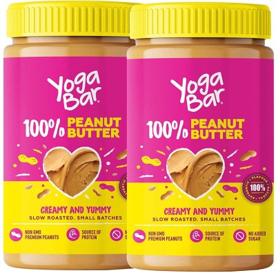 Yogabar  100% Pure Peanut Butter | All Natural, 2 x 400g | Creamy & Yummy Unsweetened Peanut Butter made from Slow Roasted Peanuts in Small Batches | Non-GMO, Vegan & Keto Peanut Spread 800 (Pack of 2)