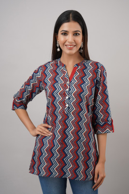 FabbibaPrints Women Block Print Straight Kurta(Blue)