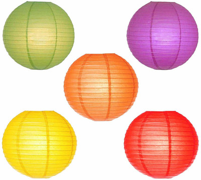 Rangwell Hanging Lantern Rice Paper Ball Lamp Shade without Light (12inch, Mix Colour) - Pack of 5 Multicolor Paper Hanging Lantern(30.48 cm X 30.48 cm, Pack of 5)
