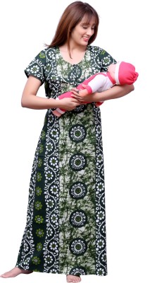 ANKONA Women Maternity/Nursing Nighty(Dark Green, Light Green)