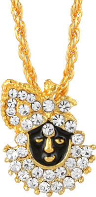 morir Gold Plated CZ Studded Black Enamelled Shrinathji/Shree Krishna face Hindu God Chain Shri Khatushyam Pendant Locket Necklace Spiritual Religious Jewellery for Men and Women Gold-plated Cubic Zirconia Brass Pendant