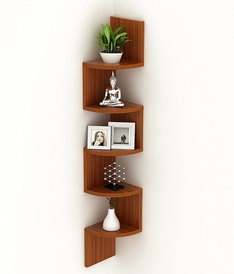 ADH Handicraft Zigzag 5 Tier Corner Wall Mount Shelf Unit/Racks and Shelves/Wall Shelf/Book Shelf/Wall Decoration Wooden Wall Shelf(Number of Shelves - 5, Brown)