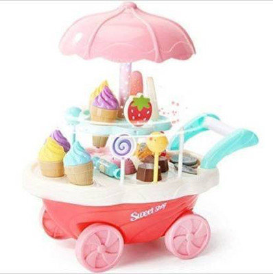 DhyeyCollection Sweet Shopping Cart Battery Operated Ice Cream Trolley Set for Kids with Led Lights & Music Learning & Educational Toy Set Multi Color