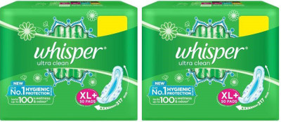 Whisper Ultra Clean XL Plus Wings (Pack of 2) (50+50) Sanitary Pad(Pack of 100)