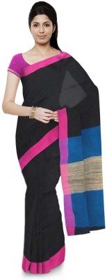 JALPAIBON Hand Painted Handloom Cotton Silk Saree(Black)