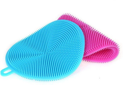 VVG TRADERS High quantity Silicone Multi Function Dish Washing Brush Sponge Scrubber Kitchen Cleaning Tool Scrub Sponge Scrub Sponge(Regular, Pack of 2)
