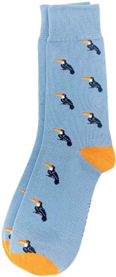 Mint and Oak Birds Of A Feather Light Blue Crew Length Socks Men Printed Mid-Calf/Crew