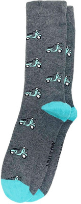 Mint and Oak Scoot-Over Grey Melange Crew Length Socks Men Printed Mid-Calf/Crew