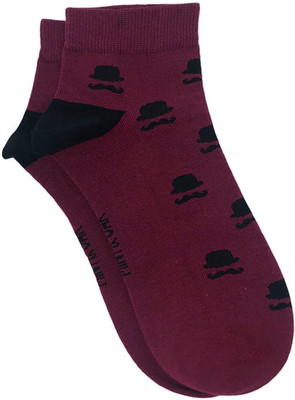 Mint and Oak Men & Moustaches Maroon Ankle Length Socks Men Self Design Ankle Length