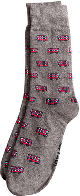 Mint and Oak Double Decker Bus Grey Melange Crew Length Socks Men Graphic Print Mid-Calf/Crew