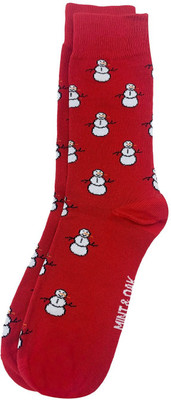 Mint and Oak Mr. Snowman Red Crew Length Socks Men Graphic Print Mid-Calf/Crew