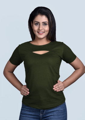 BASE 41 Casual Regular Sleeve Solid Women Green Top