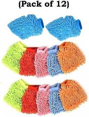 FOZIA Microfiber Vehicle Washing  Hand Glove(Pack Of 12)