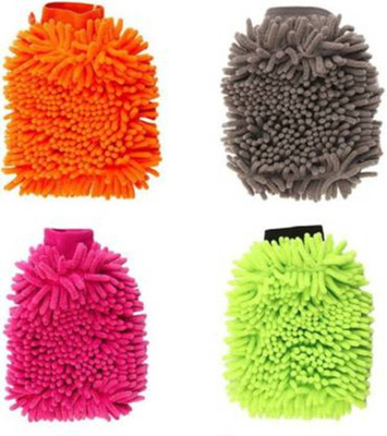 FOZIA Microfiber Vehicle Washing  Hand Glove(Pack Of 4)