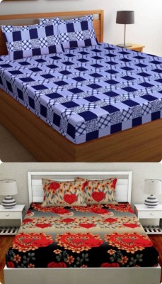 PIYANSHI CREATIONS 160 TC Microfiber Double Geometric Flat Bedsheet(Pack of 2, Multicolor)