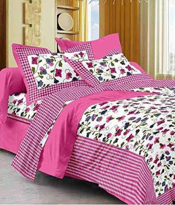 Sohibe 300 TC Cotton Double Floral Flat Bedsheet(Pack of 1, Pink)