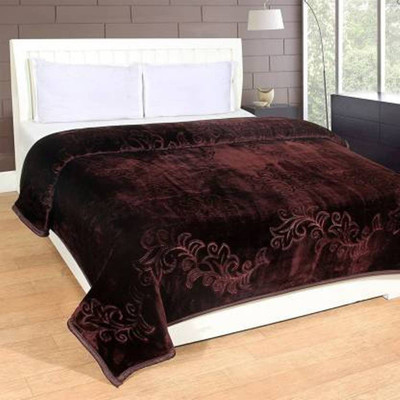 SIMAM Self Design Double Mink Blanket for  Mild Winter(Polyester, Brown)