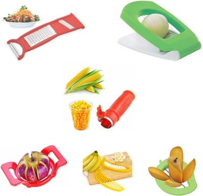 Samarpan Combo Of Multi Functional 3 in 1 Cheese Grater, Smart Boil Egg Cutter, Sweet Corn Cutter, Deluxe Apple Cutter, Premium Mango Cutter & Attractive Banana Cutter ( Pack Of 6,Multi Color) Vegetable & Fruit Chopper(6)