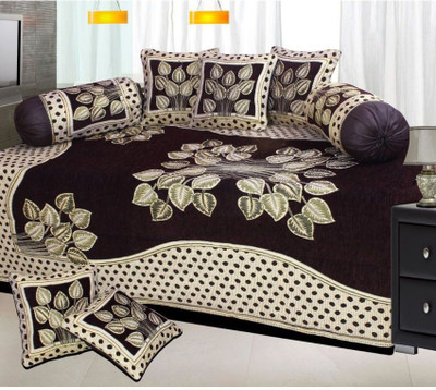 Ex-cell Chenille Floral Diwan Set(Brown)