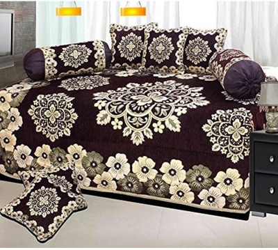 Ex-cell Chenille Floral Diwan Set(Brown)