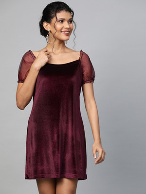 SASSAFRAS Women Shift Maroon Dress SASSAFRAS Women Shift Maroon Dress