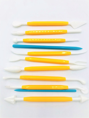 Ikshu Double endeds tools Different Shapes Exclusive Modeling Set for Fondant Gum Paste Sugar Craft and Cake Decoration Clay Modelling Plastic Tools Kit Set of 11 Pcs Engraving Set