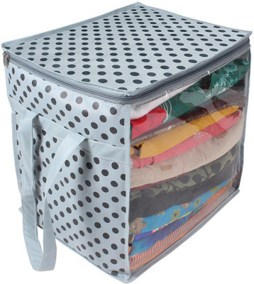 PrettyKrafts XL Saree Cover/sari organizer with handles and transparent front (15 * 12 * 15 In), GreyDots F1603_SC_XL_GreyDots Large Sari Cover(Grey)