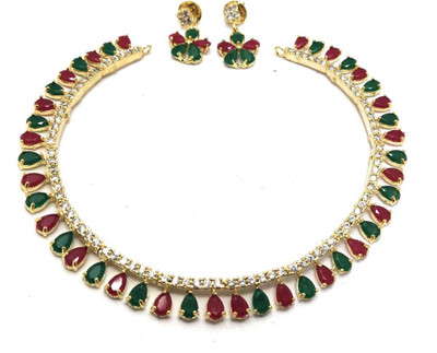 PBM CREATIONS Copper Gold-plated Pink, Green Jewellery Set(Pack of 1)