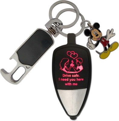 SHOKY LOOKS Multicolor Light reflection couple drive safe I need you here with me with cartoon Mickey Mouse and high quality hanging hook. Key Chain