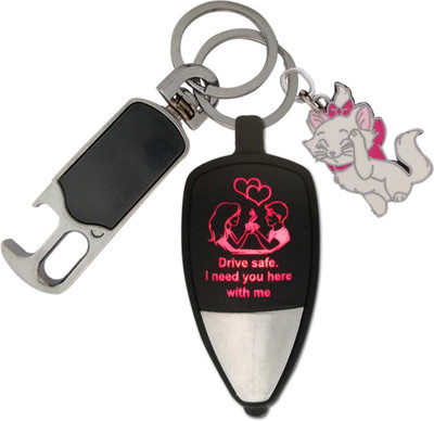 SHOKY LOOKS Multicolor Light reflection couple drive safe I need you here with me with cute cat and high quality hanging hook. Key Chain