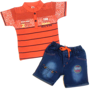 7 Hills Riding Club Baby Boys Party(Festive) T-shirt Shorts(Orange, Blue)