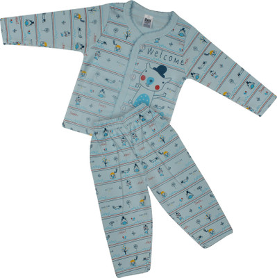 Coco Candy Kids Nightwear Boys & Girls Printed Fleece Blend(Blue Pack of 1)