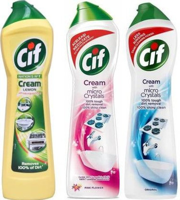 Cif Cream with Microcrystal Lemon, Pink and Original Combo Pack Kitchen Cleaner(1.5 L)