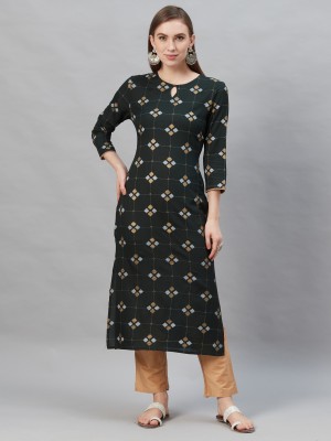 Indo Era Women Printed, Geometric Print Straight Kurta(Green)